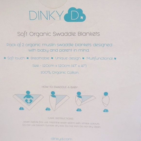 NWT Dinky D Soft Organic Swaddle Blankets 100% Cotton Organic 47" x 47" - Picture 5 of 5